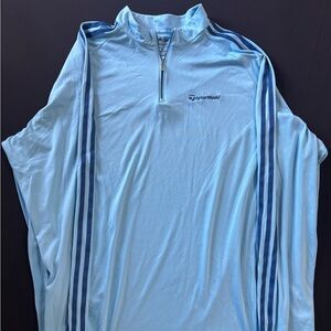 Adidas TaylorMade Sky Blue Quarter-Zip with Navy Stripes